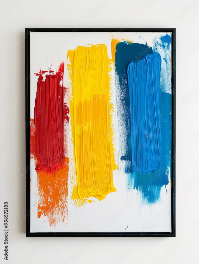 Fototapeta premium A colorful paint with a black frame on a white background, suprematism, minimalist, complementary colors