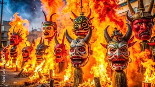 Burning of masks during Yaqui Holy Week celebration in Hermosillo Mexico photo