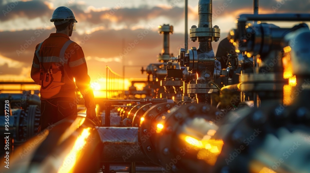 Installation of piping system - Caucasian electrician wearing mechanic's uniform and safety helmet A piping system for an water. Installation of piping system - Caucasian electrician wearing mechanic's uniform and safety helmet A piping system for an water.