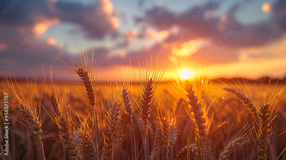Ripe ears of wheat at sunset close-up Ripe ears of wheat at sunset close-up
