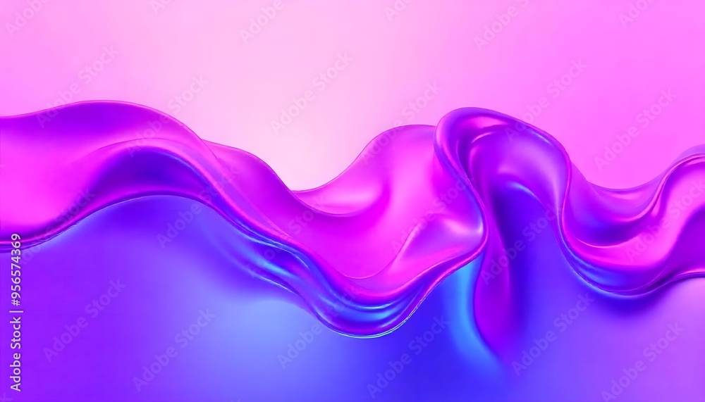 3D Colorful holographic abstract background. iridescent texture, liquid metal, wavy with shiny texture. purple and blue holo fluid shapes colorful background