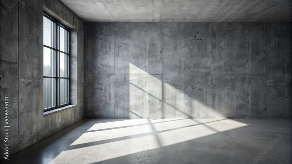 Room with concrete flooring resembling asphalt, window casting shadow on grey wall, creating tints and shades , concrete, asphalt Room with concrete flooring resembling asphalt, window casting shadow on grey wall, creating tints and shades , concrete, asphalt