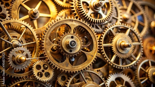 Close-up of intricate gear wheels in an antique clock in Milan, clock, gears, detail, mechanism, antique, vintage