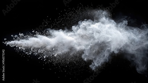 White particles on black background resembling spray-smoke explosion, particles, white, black, background