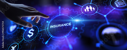 Insurance, health family car money travel Insurtech concept on virtual screen.