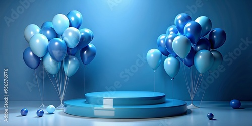 Blue podium with balloons in the background , blue, podium, balloons, flying, background, stage, event, celebration photo