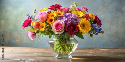 Wallpaper Mural Vibrant bouquet of assorted flowers in a crystal vase, flowers, vibrant, colorful, arrangement, beautiful, floral, decoration Torontodigital.ca