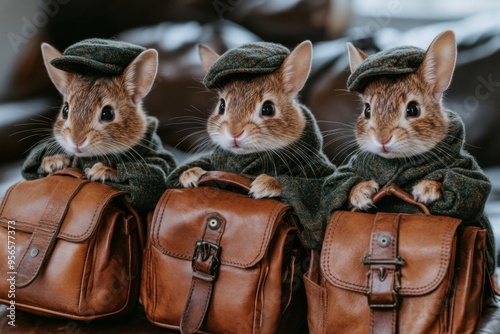 Charming Rabbits in Stylish Outfits Ready for Adventure photo