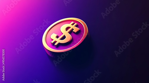 A three-dimensional rendering of a money icon featuring a dollar coin. This vector illustration showcases a realistic or stylized representation of the money symbol, emphasizing the value and signific photo