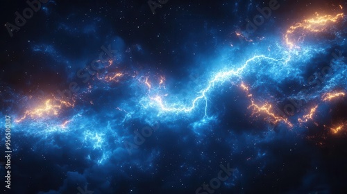 dramatic lightning strike vibrant electric blue tendrils branching across dark sky 3d rendered hyperrealistic detail powerful natural phenomenon visualization