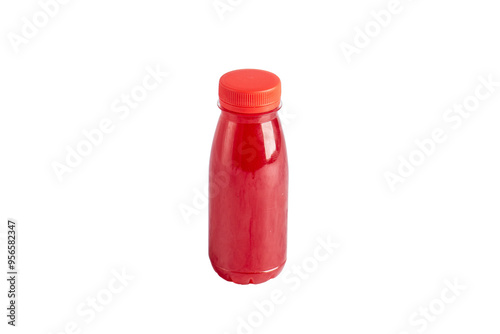 Bottle with red liquid isolated on white