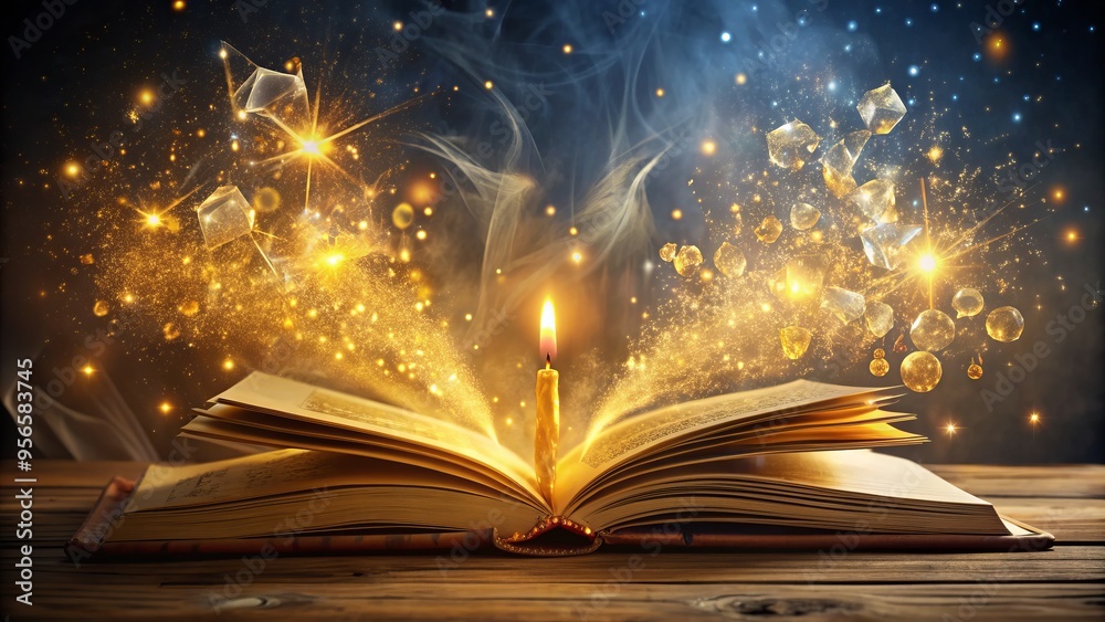 Whimsical golden sparks surround elegant cursive script, illuminating mystical fantasy scene with ancient tomes, crystals, and wispy smoke, evoking sense of wonder and enchantment. Whimsical golden sparks surround elegant cursive script, illuminating mystical fantasy scene with ancient tomes, crystals, and wispy smoke, evoking sense of wonder and enchantment.