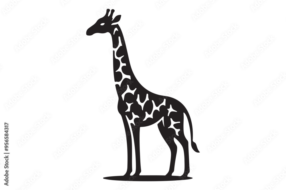 Naklejka premium Giraffe Silhouette in Black Simple Vector Art