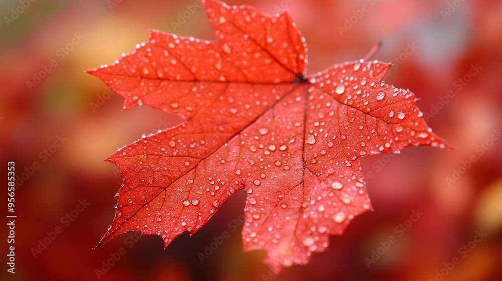 A Single Maple Leaf Covered in Dew Drops A Single Maple Leaf Covered in Dew Drops