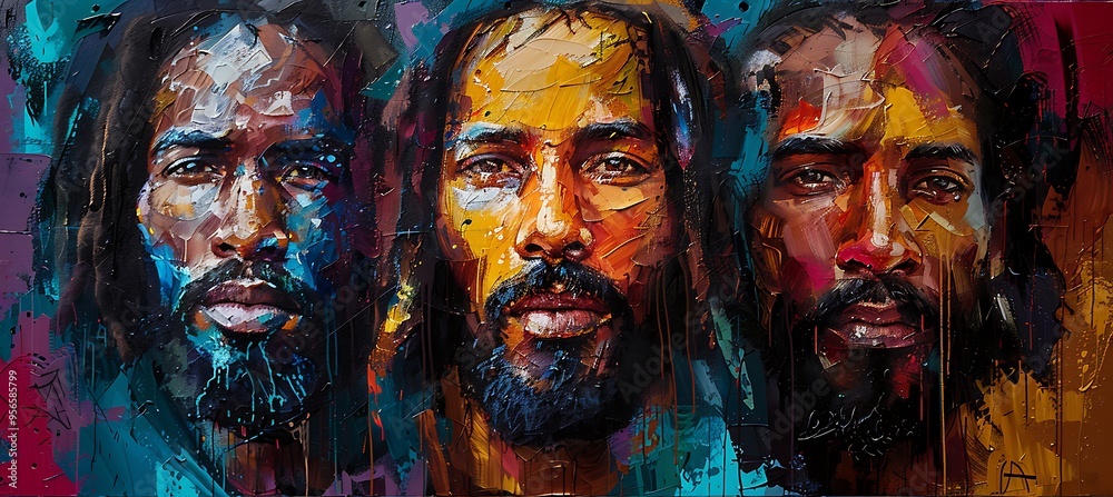 Obraz premium Jesus painted in abstract colors each representing a different ethnicity's essence