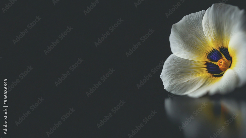 Fototapeta premium Yellow tulip flower with white petals & black nectar macro photography