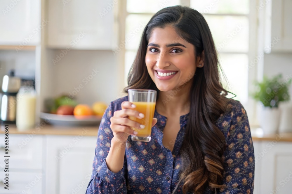 An Indian woman enjoying a glass of fresh fruit juice. An Indian woman enjoying a glass of fresh fruit juice.
