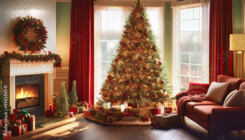 Classic Red and Green Christmas Magic
Imagine a cozy living room adorned with classic red and green decorations.