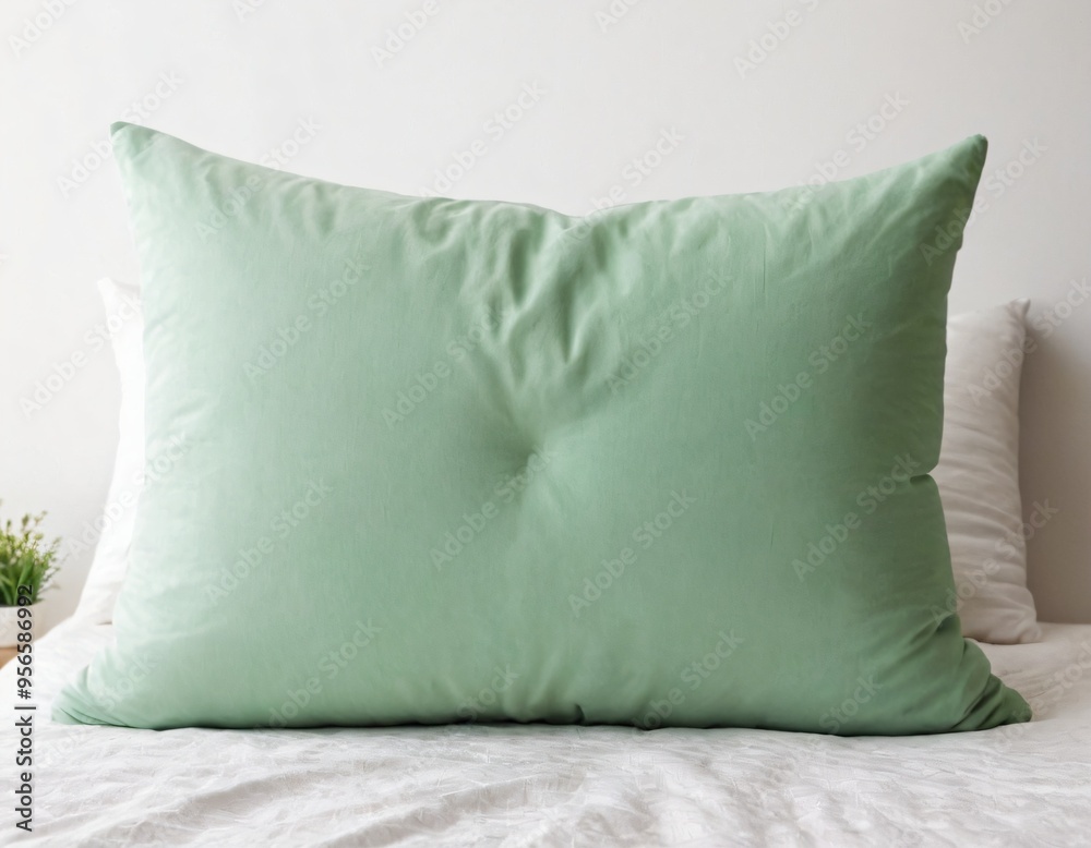 Morning relaxing cozy blank soft green pillow object isolated on white background mockup. Ai generated images Morning relaxing cozy blank soft green pillow object isolated on white background mockup. Ai generated images