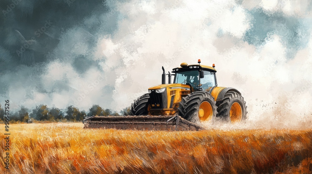 A tractor plowing a field, representing the hard work and dedication of farming. A tractor plowing a field, representing the hard work and dedication of farming.