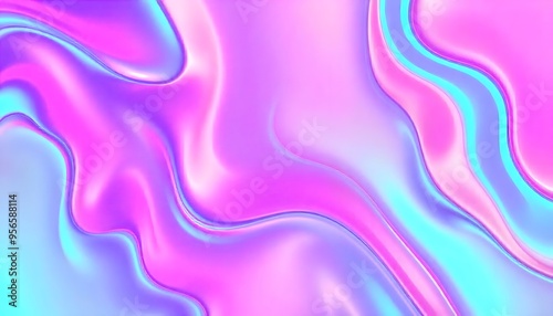 Colorful abstract Holographic background. fluid shapes in shades of pink, purple, and blue, liquid metal, foil, wavy with shiny texture. purple and blue holo fluid shapes colorful background