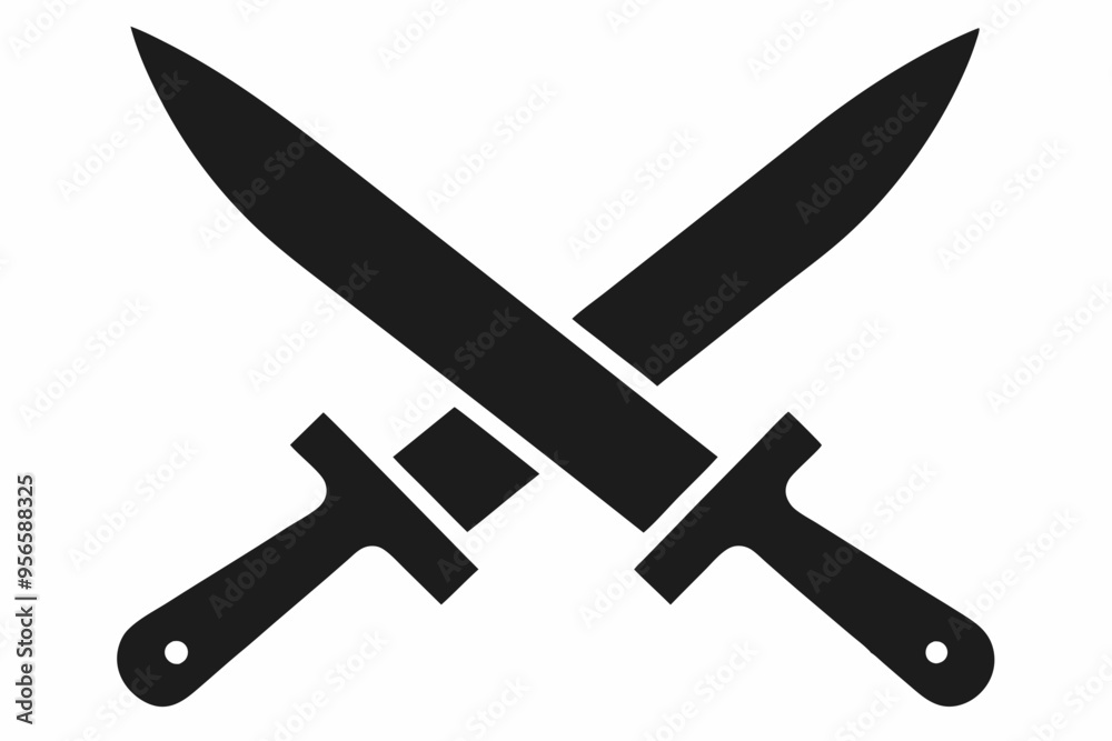 
Two knives crossed vector, Crossed swords icon, knife silhouette
