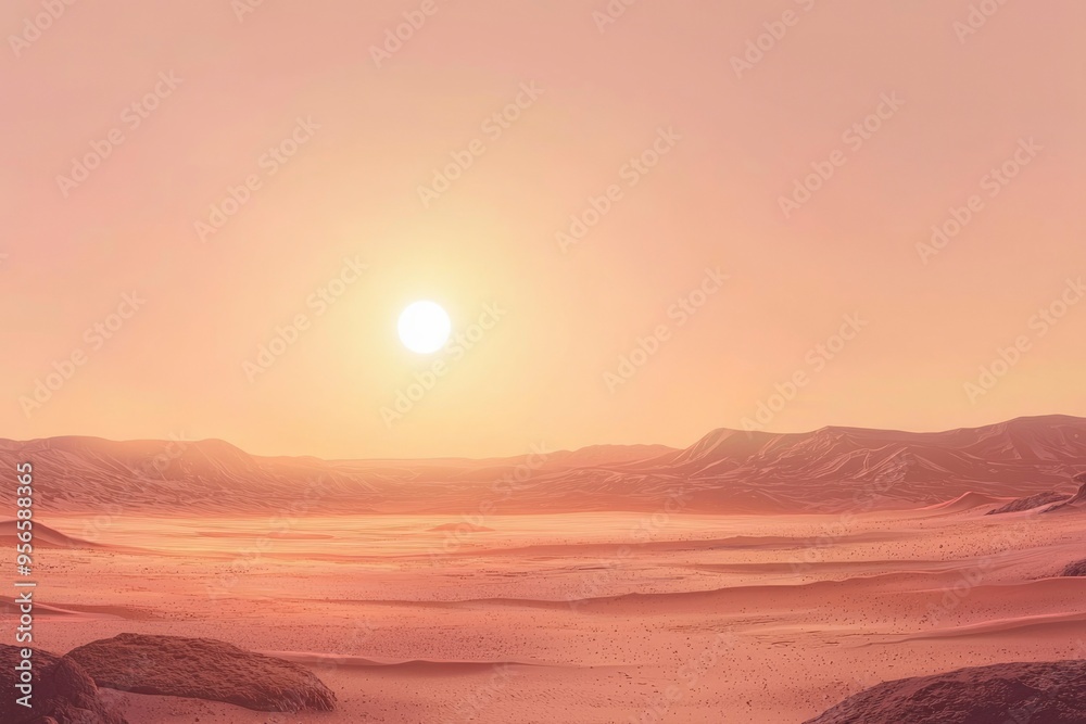 Fototapeta premium Sun Setting Over a Desert Landscape