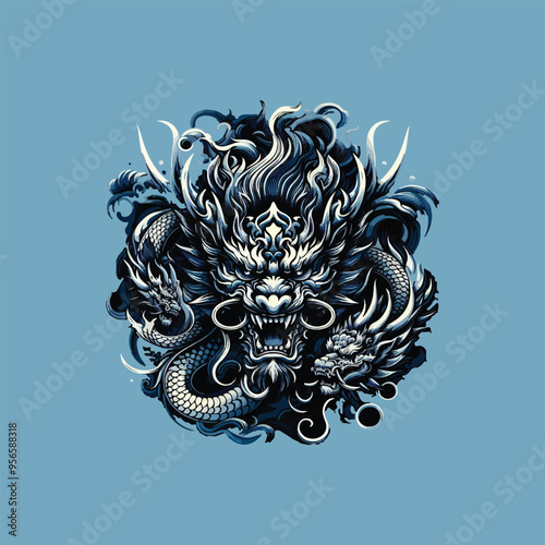 an illustration design that seamlessly combines the ferocity of a dragon with mystical allure 40