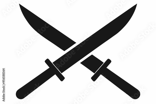  Two knives crossed vector, Crossed swords icon, knife silhouette 