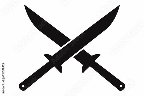 
Two knives crossed vector, Crossed swords icon, knife silhouette
