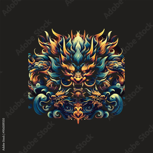 an illustration design that seamlessly combines the ferocity of a dragon with mystical allure 36