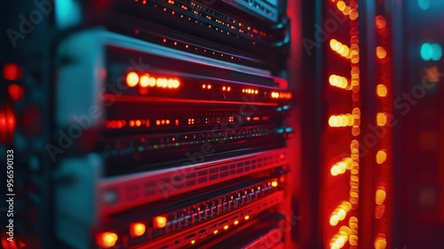 Server Rack with Red and Blue Lights