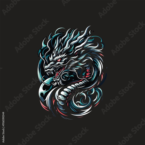 an illustration design that seamlessly combines the ferocity of a dragon with mystical allure 33