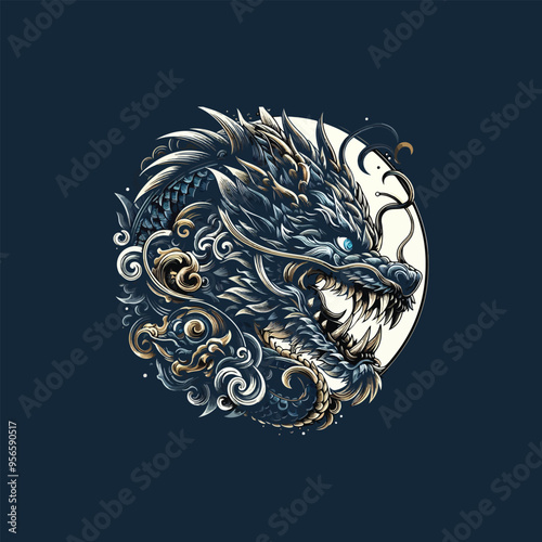 an illustration design that seamlessly combines the ferocity of a dragon with mystical allure 32