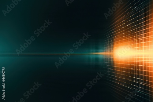 Glowing grid and dots with an abstract teal-orange background photo