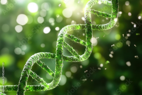 Green leafy DNA structure on a natural background.