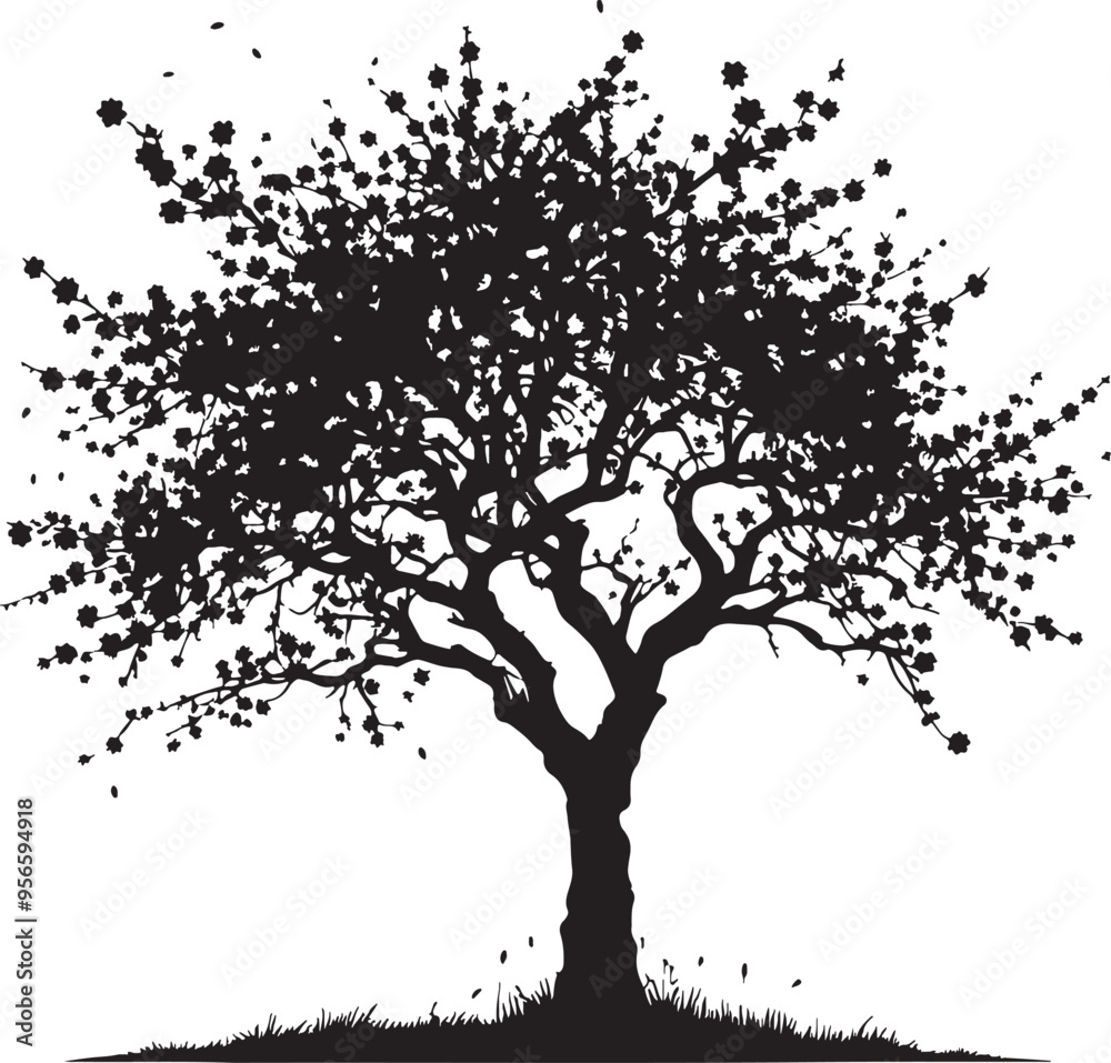 Cherry Tree Silhouette Vector Illustration Cherry Tree Silhouette Vector Illustration
