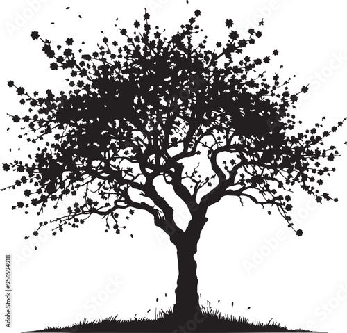 Cherry Tree Silhouette Vector Illustration