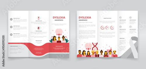 Trifold brochure, pamphlet or triptych leaflet template ideal for world dyslexia awareness day or month