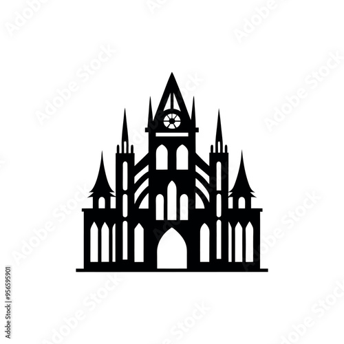 gothic architecture house black and colorful illustration