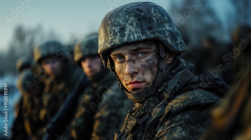 Soldiers in camouflage uniforms stand in a forest during a military mission