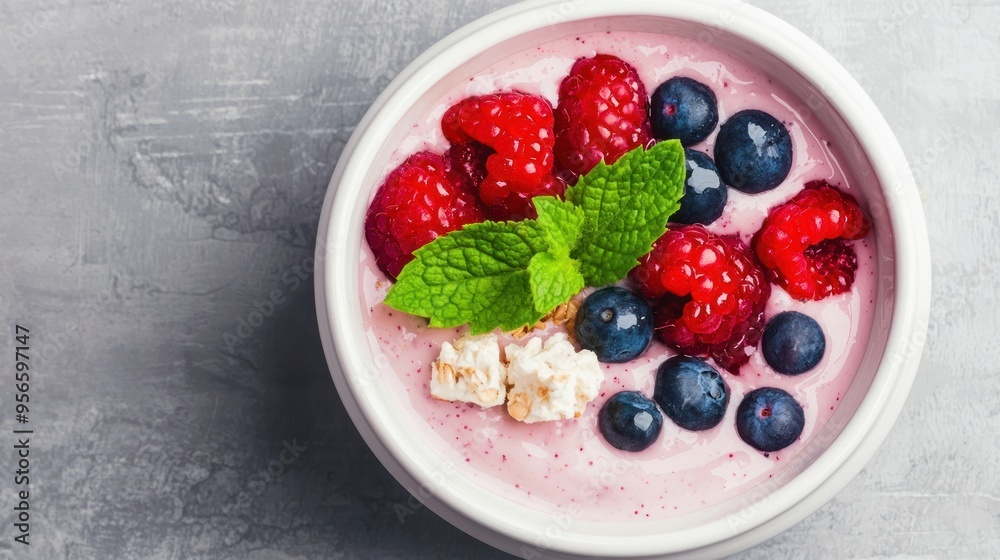 Delicious Yogurt Parfait with Raspberries and Blueberries. Delicious Yogurt Parfait with Raspberries and Blueberries.