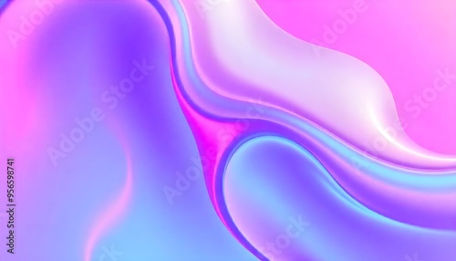 Fototapeta Naklejka Na Ścianę i Meble -  Colorful abstract Holographic background. fluid shapes in shades of pink, purple, and blue, liquid metal, foil, wavy with shiny texture. purple and blue holo fluid shapes colorful background