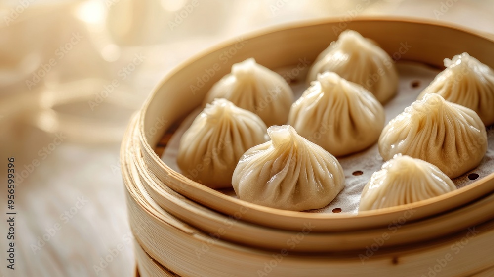 Steamed Dumplings in a Bamboo Steamer Steamed Dumplings in a Bamboo Steamer