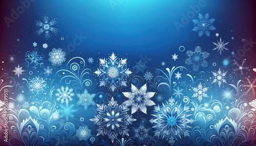 A blue and red background with snowflakes falling on it. The snowflakes are falling in different directions and sizes, creating a sense of movement and chaos. Scene is one of excitement and energy