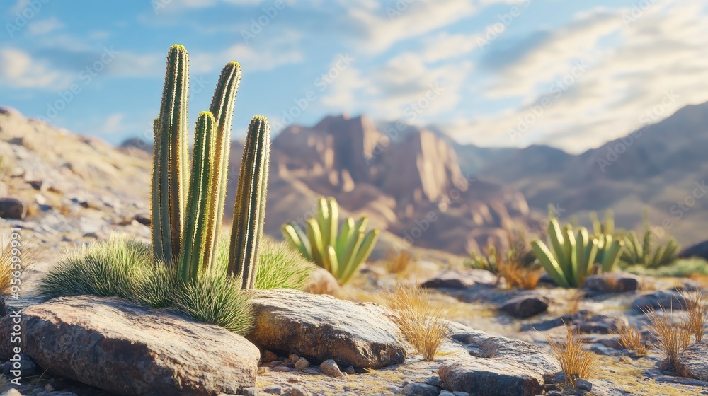 Cereus Grandiflorus cactus in a rocky desert landscape, with tall, columnar stems reaching towards the sky, showcasing the resilience and beauty of desert plants Cereus Grandiflorus cactus in a rocky desert landscape, with tall, columnar stems reaching towards the sky, showcasing the resilience and beauty of desert plants