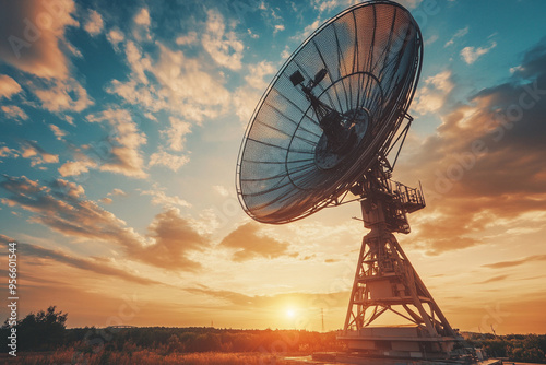 satellite dish radar antenna station in field. parabolic antennas. Big parabolic antenna against sky. Satellite dish at earth station with a sky.