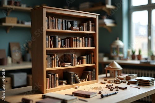 A wooden bookshelf filled with numerous books, perfect for a home library or office decor