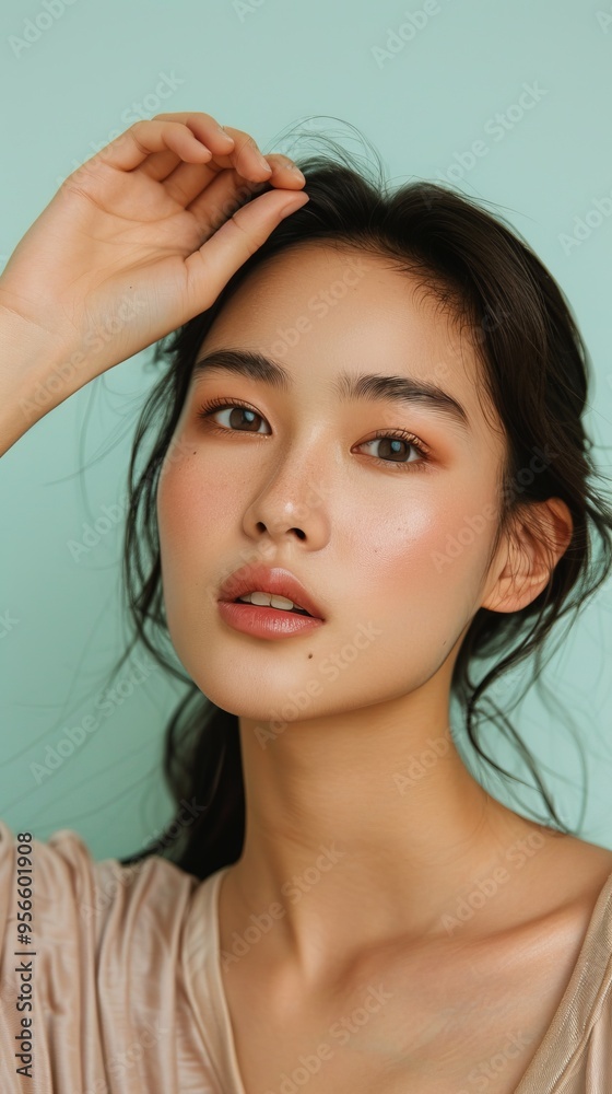 Fototapeta premium Portrait of a Young Woman with Serene Expression