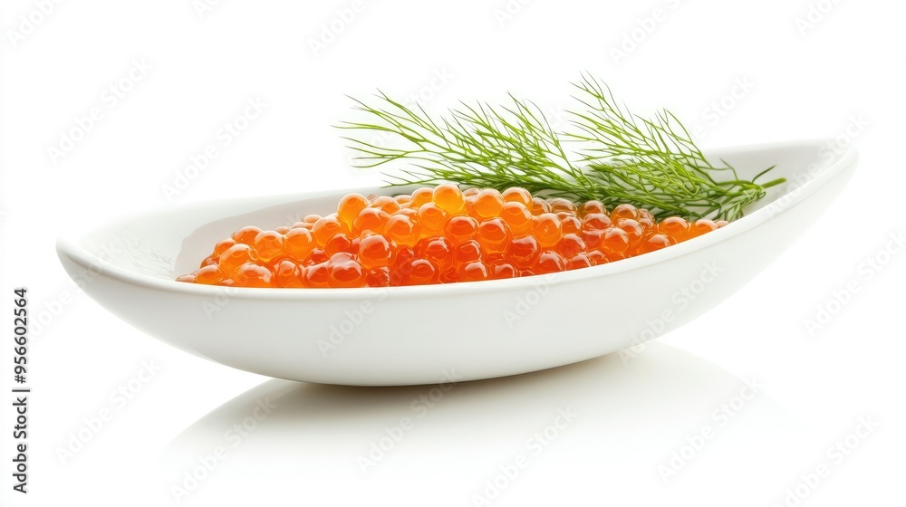 Elegant presentation of pike caviar and dill in a sleek gravy boat, isolated on a bright white background, ideal for culinary and gourmet-themed visuals Elegant presentation of pike caviar and dill in a sleek gravy boat, isolated on a bright white background, ideal for culinary and gourmet-themed visuals